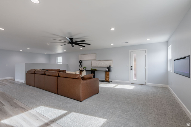 476 Spring Drive Toquerville, UT 84774 - Photo 30 of 95 Living room featuring ceiling fan, recessed lighting, and light carpet