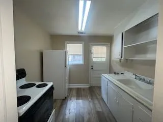 a kitchen with a sink a stove and refrigerator