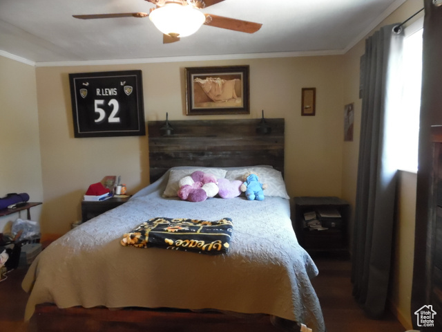 477 Grand Circle Moab, UT 84532 - Photo 16 of 22 Bedroom with crown molding and ceiling fan
