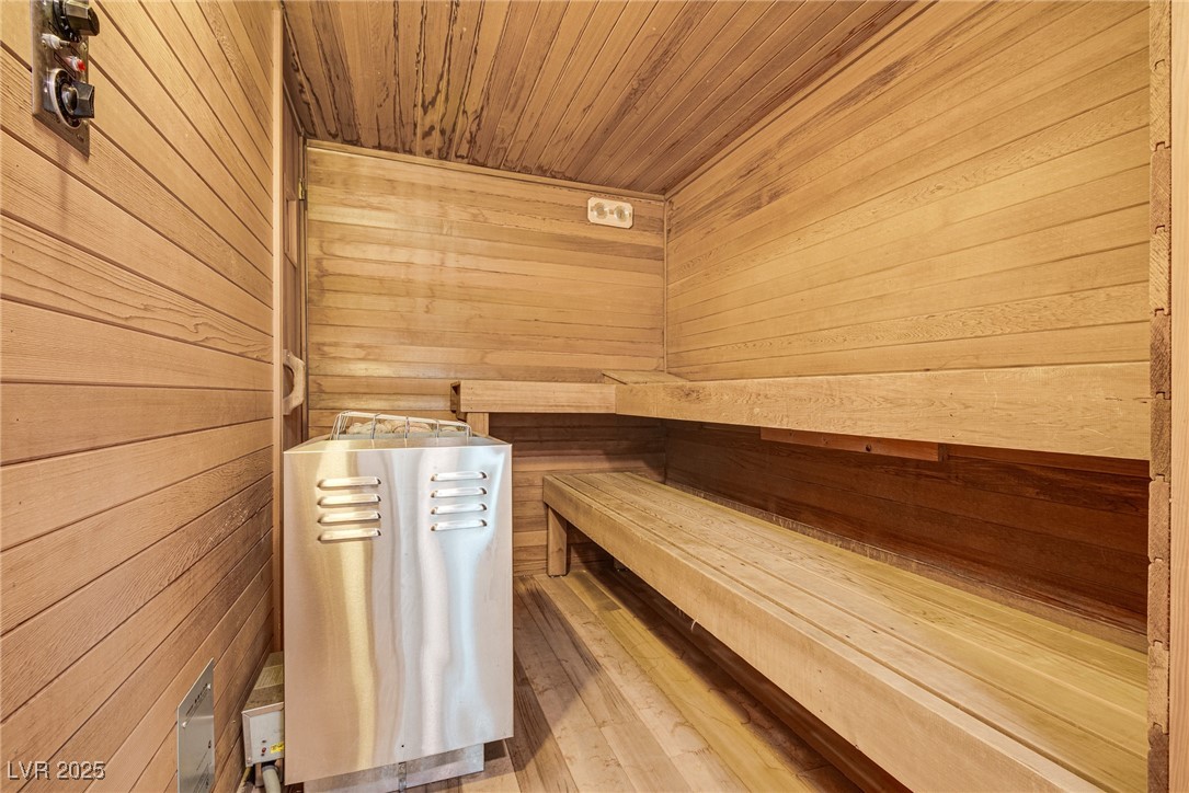 1321 South 7th Street Las Vegas, NV 89104 - Photo 46 of 47 Sauna / steam room with wood walls, wooden ceiling