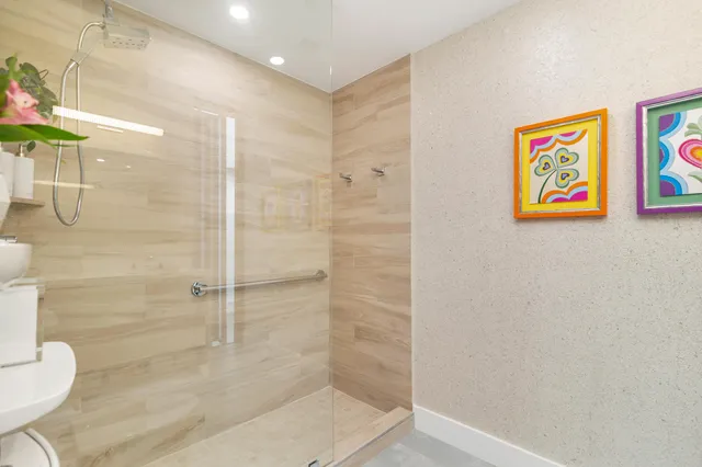 a bathroom with a shower