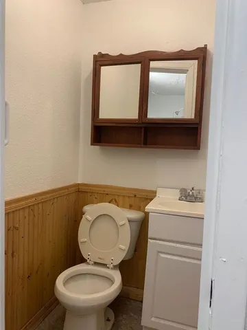 a bathroom with a toilet a sink and a mirror