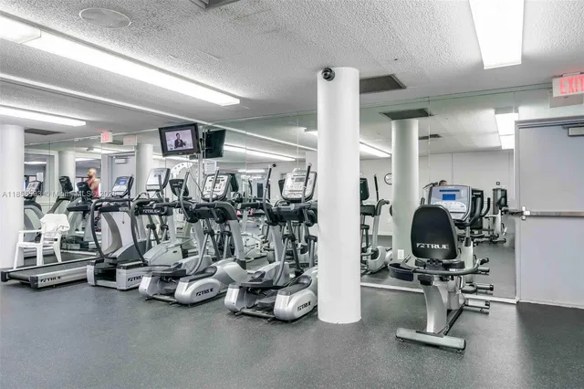 a view of a room with gym equipment