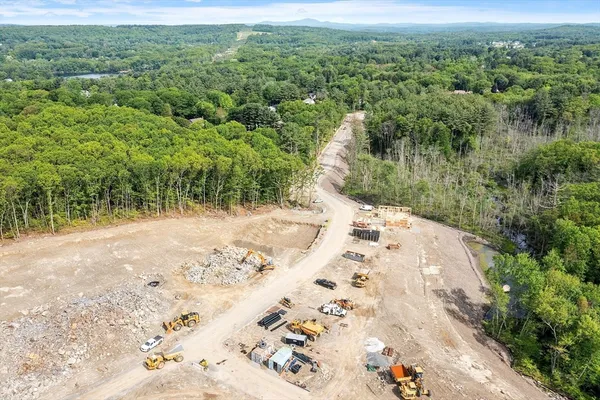 a view of a dry yard with trees