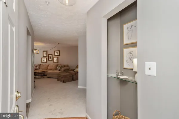 a view of a hallway with wooden floor and closet area