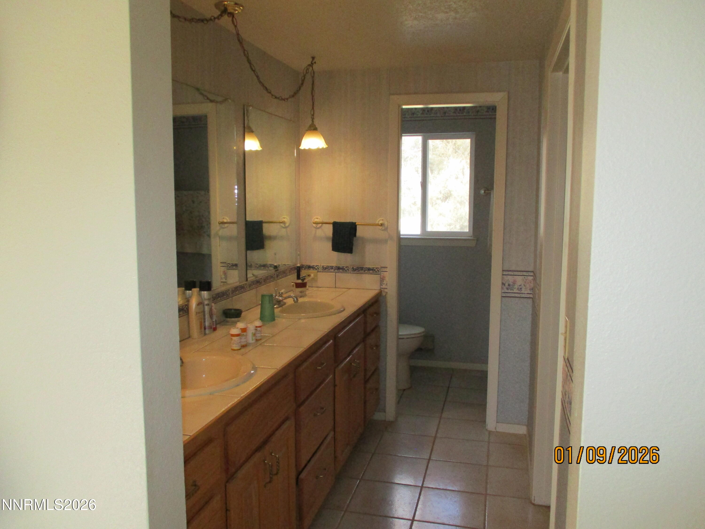 13405 Chimney Dam Road Paradise Valley, NV 89426 - Photo 32 of 90 a bathroom with a granite countertop sink a toilet and a mirror