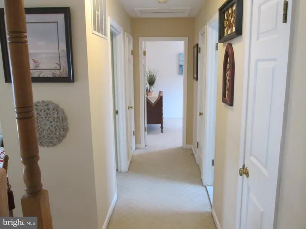 a view of a hallway with windows and closet