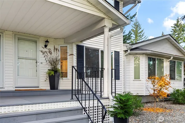 a view of a porch with a bench