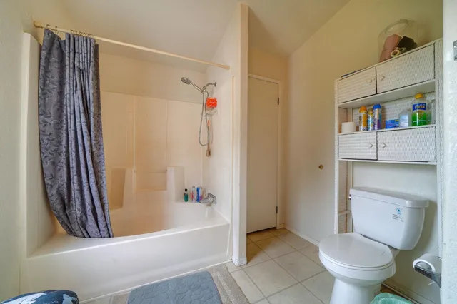a bathroom with a bathtub and a toilet