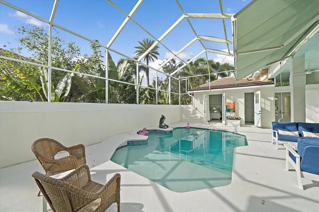 an aerial view of a house with a garden