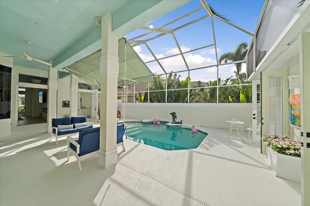 an aerial view of a house with big yard