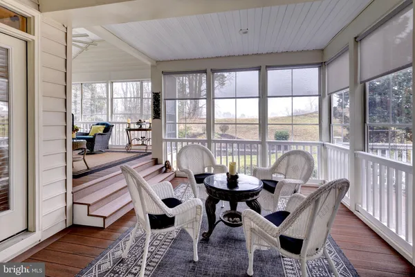 a view of a chairs and table in patio