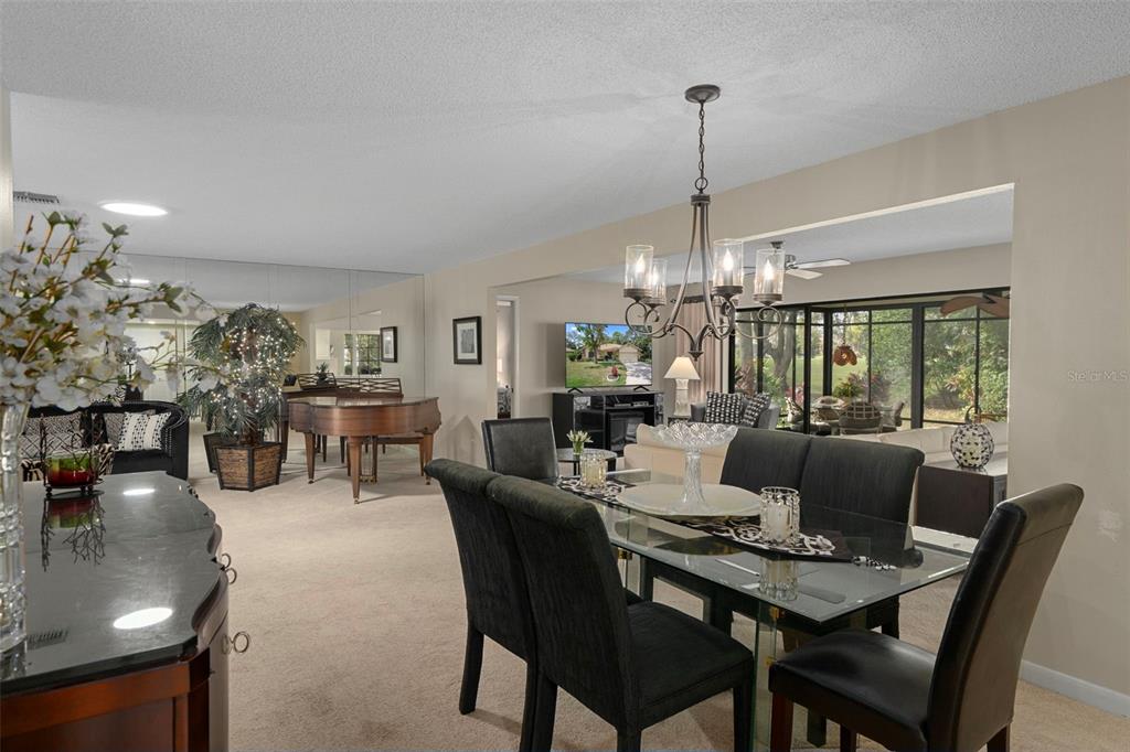 6421 Pine Meadows Drive Spring Hill, FL 34606 - Photo 15 of 61 a dining room with furniture a chandelier and window