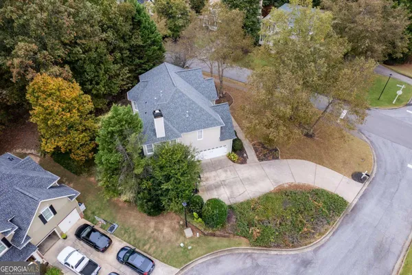an aerial view of a house