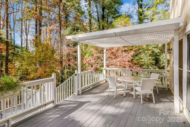 a view of a chairs and table in patio