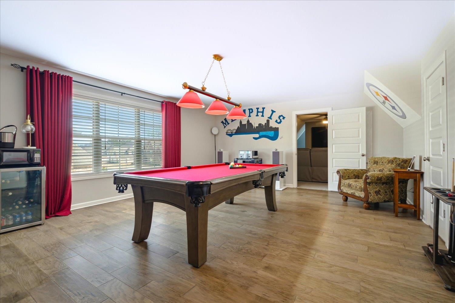 10460 Riley River Road Lakeland, TN 38002 - Photo 29 of 39 Game room featuring billiards, hardwood / wood-style flooring, and wine cooler