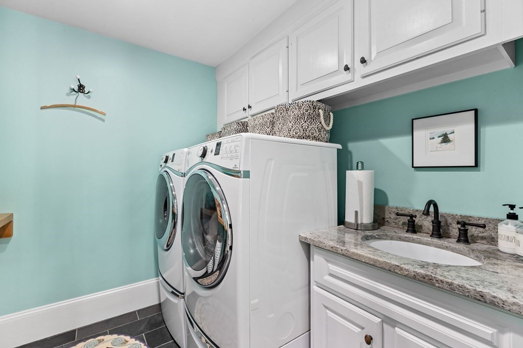 982 Main Street Hingham, MA 02043 - Photo 23 of 41 a utility room with sink dryer and washer