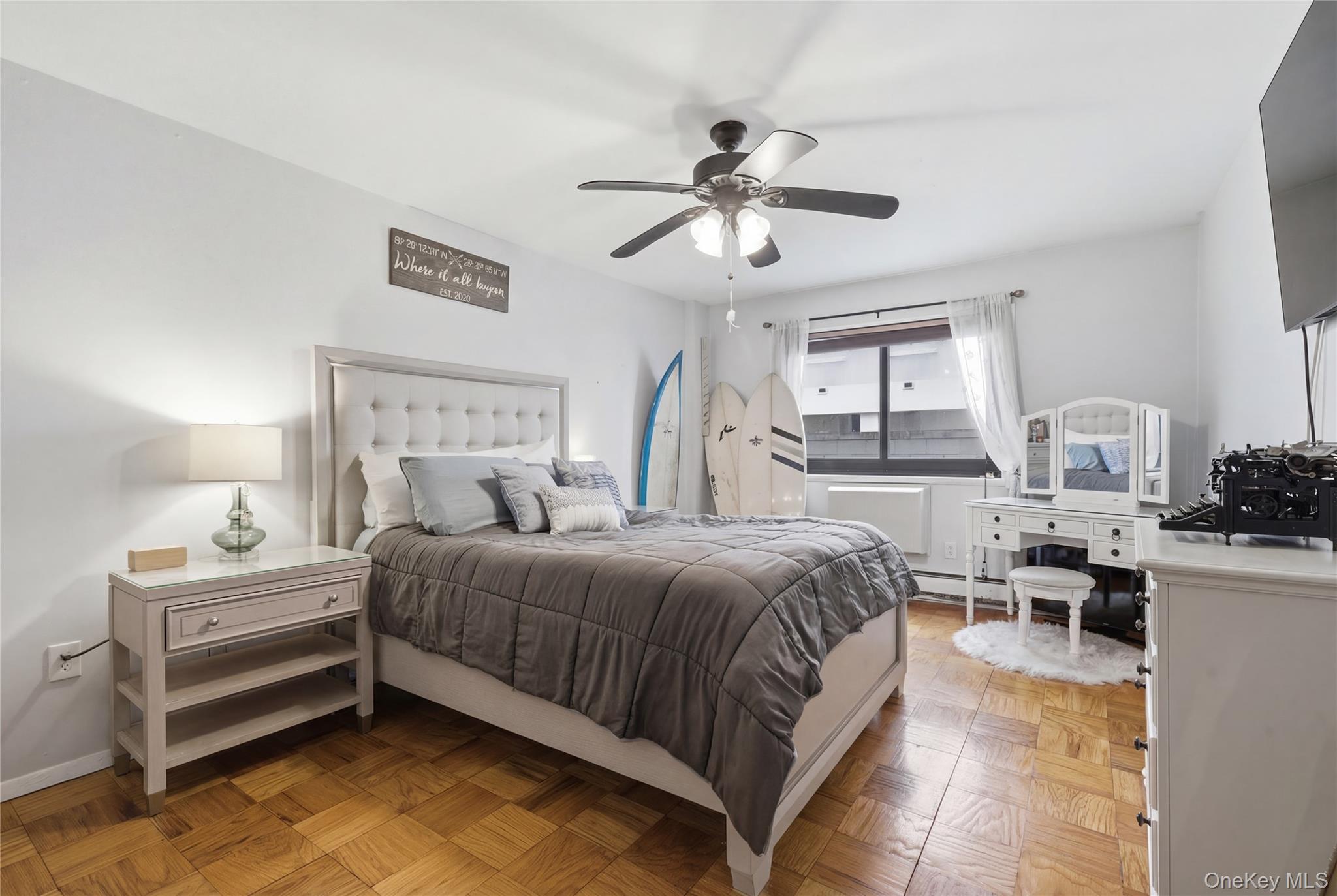 420 Shore Road, Unit 3M Long Beach, NY 11561 - Photo 6 of 23 Bedroom featuring parquet floors and ceiling fan