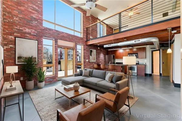 a building outdoor space with patio furniture