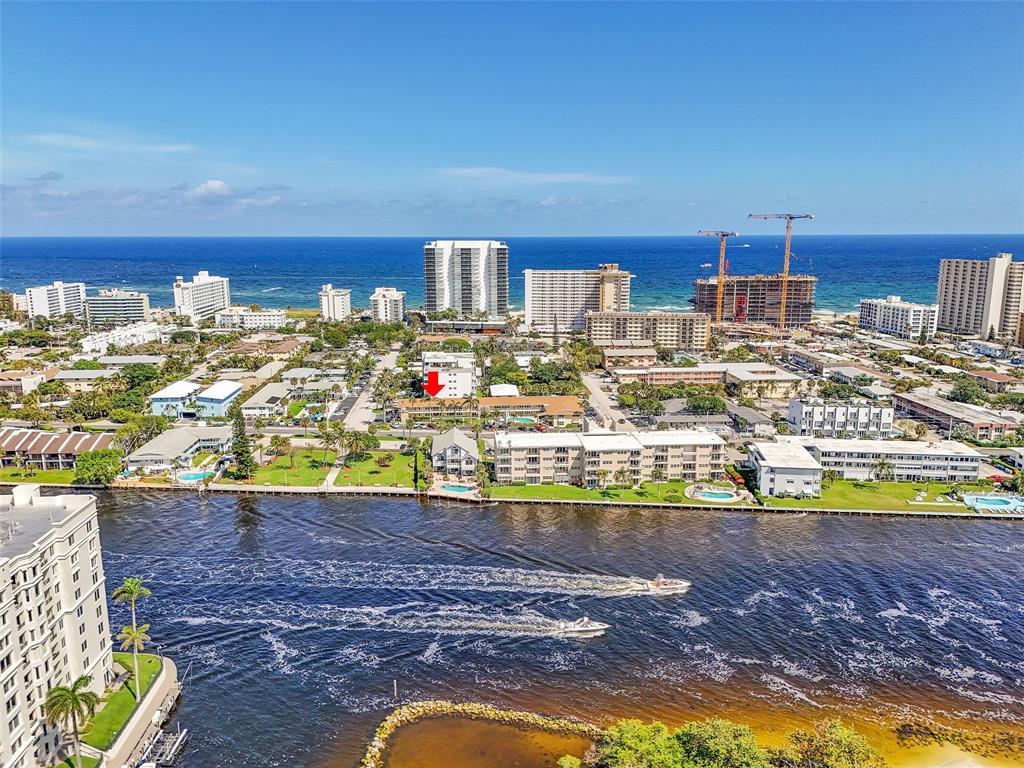 1110 North Riverside Drive, Unit 14 Pompano Beach, FL 33062 - Photo 41 of 56 ARROW IS POINTING AT THE UNIT LOCATION. Your condo is across the street from INTRACOASTAL & a WATERFRONT PARK between 14th Street and Atlantic Blvd., it is 1 Block from the Ocean w/PUBLIC BEACH ACCESS, **PLUS**short distance to the Marriott to visit guests or Dine/Drink at the Seaside Grill or at the Bamboo Tiki Beach Bar which are a couple blocks away. "No Driving Required, Entertain, Visit & Have Fun without moving your car"! WOW Talk about convenient!
