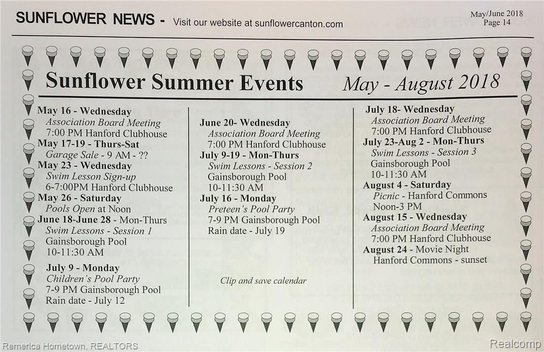 45695 Hanford Road Canton, MI 48187 - Photo 21 of 24 Look at all that's going on in Sunflower this summer! Plenty of opportunities to do stuff without the pressure of feeling like you have to. That's Sunflower!!