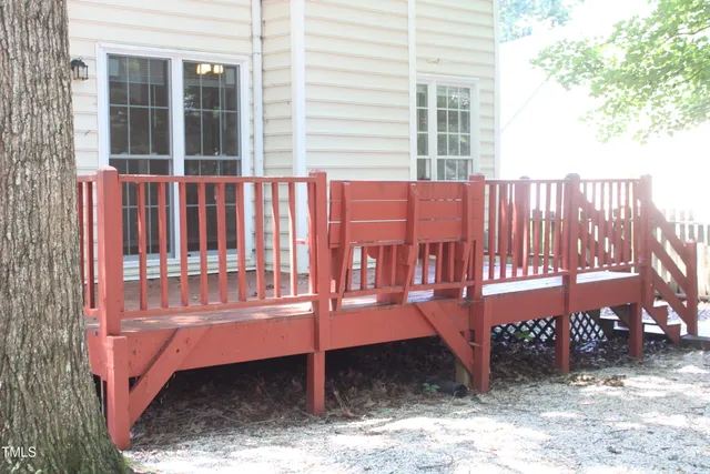 a view of a wooden deck