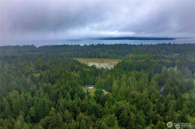 a view of a lake and green valley