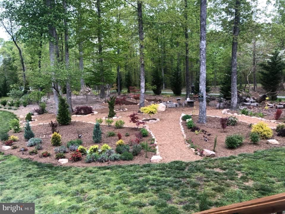 Backyard View leads to stone fire pit