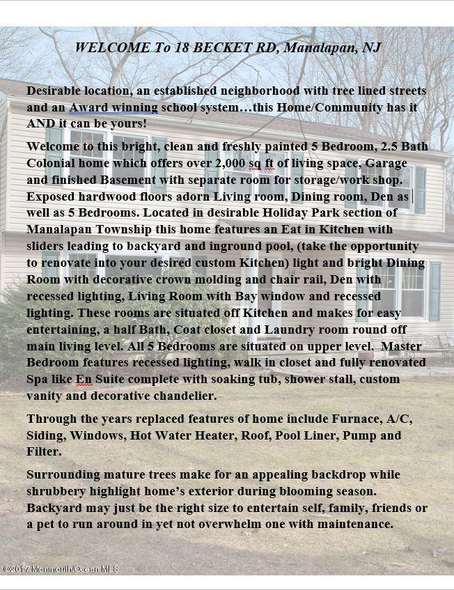 18 Becket Road Manalapan, NJ 07726 - Photo 58 of 61 "Welcome"