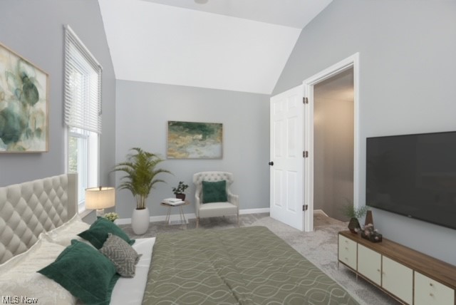 7214 Ottawa Road Cleveland, OH 44105 - Photo 15 of 25 Bedroom with light carpet and vaulted ceiling (virtually staged)
