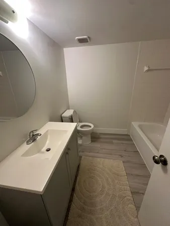 a bathroom with a sink a toilet and a mirror