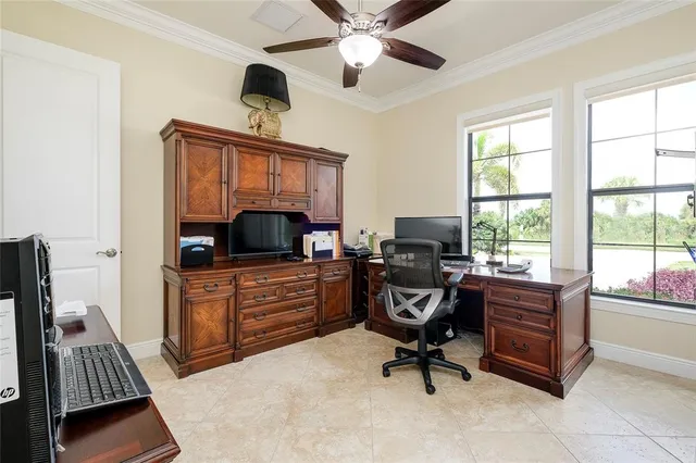an aerial view of a house with a garden