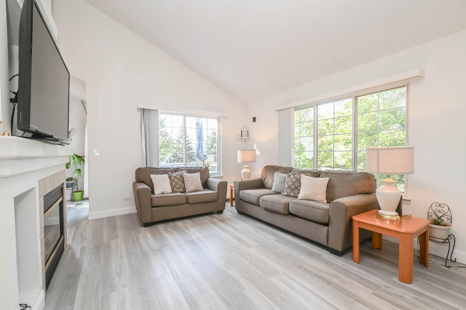 714 South Rosehall Lane Round Lake, IL 60073 - Photo 6 of 35 a living room with furniture a flat screen tv and a fireplace