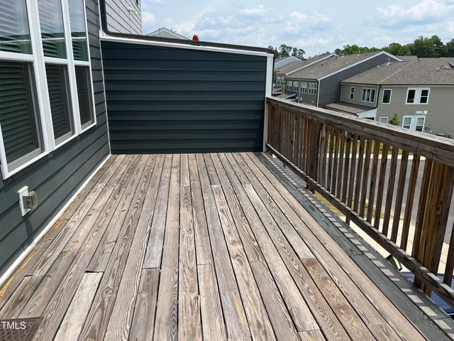a view of wooden balcony