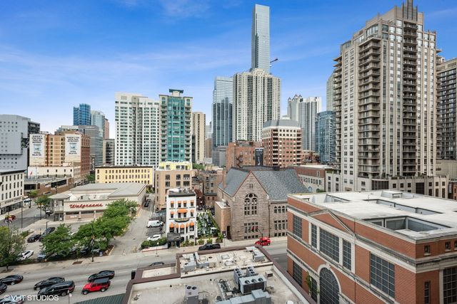 a city view with tall buildings