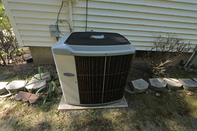 a view of a small car parked in patio