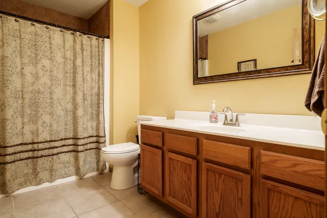 a bathroom with a sink a toilet and mirror