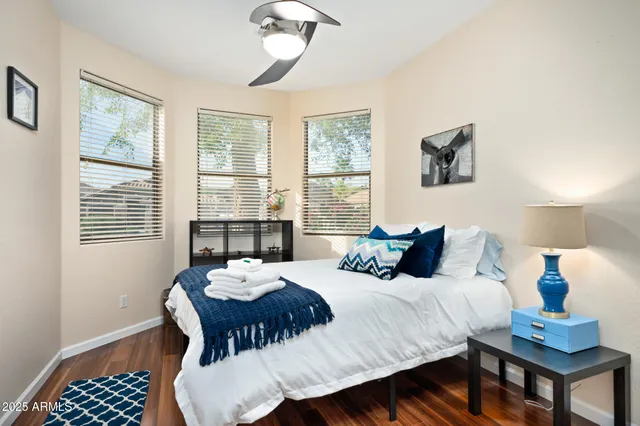 an aerial view of a house with swimming pool