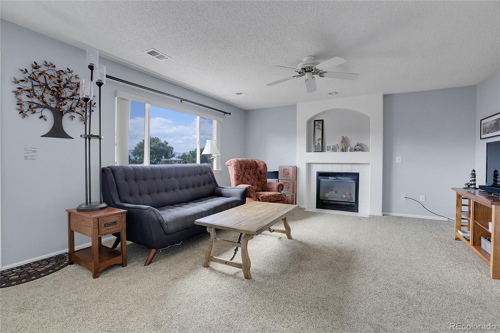 9806 South Castle Ridge Circle Highlands Ranch, CO 80129 - Photo 11 of 36 a living room with furniture and a fireplace