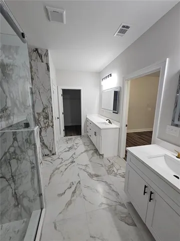 a bathroom with a bathtub