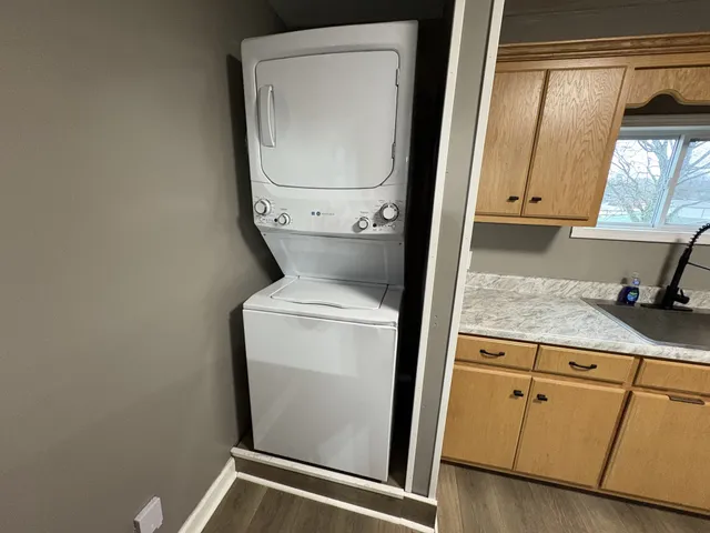 a utility room with dryer and washer