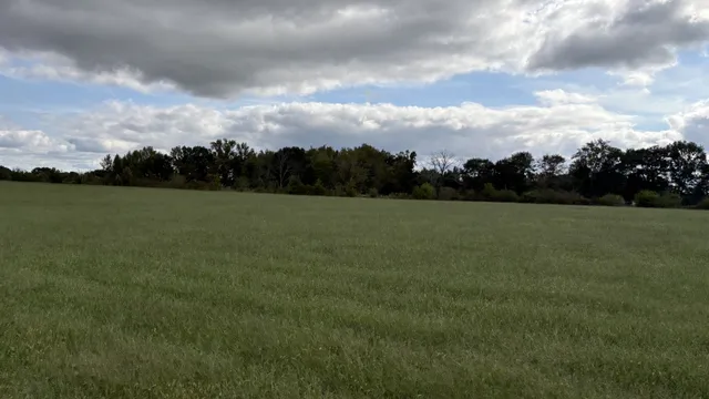 a view of field with river in back