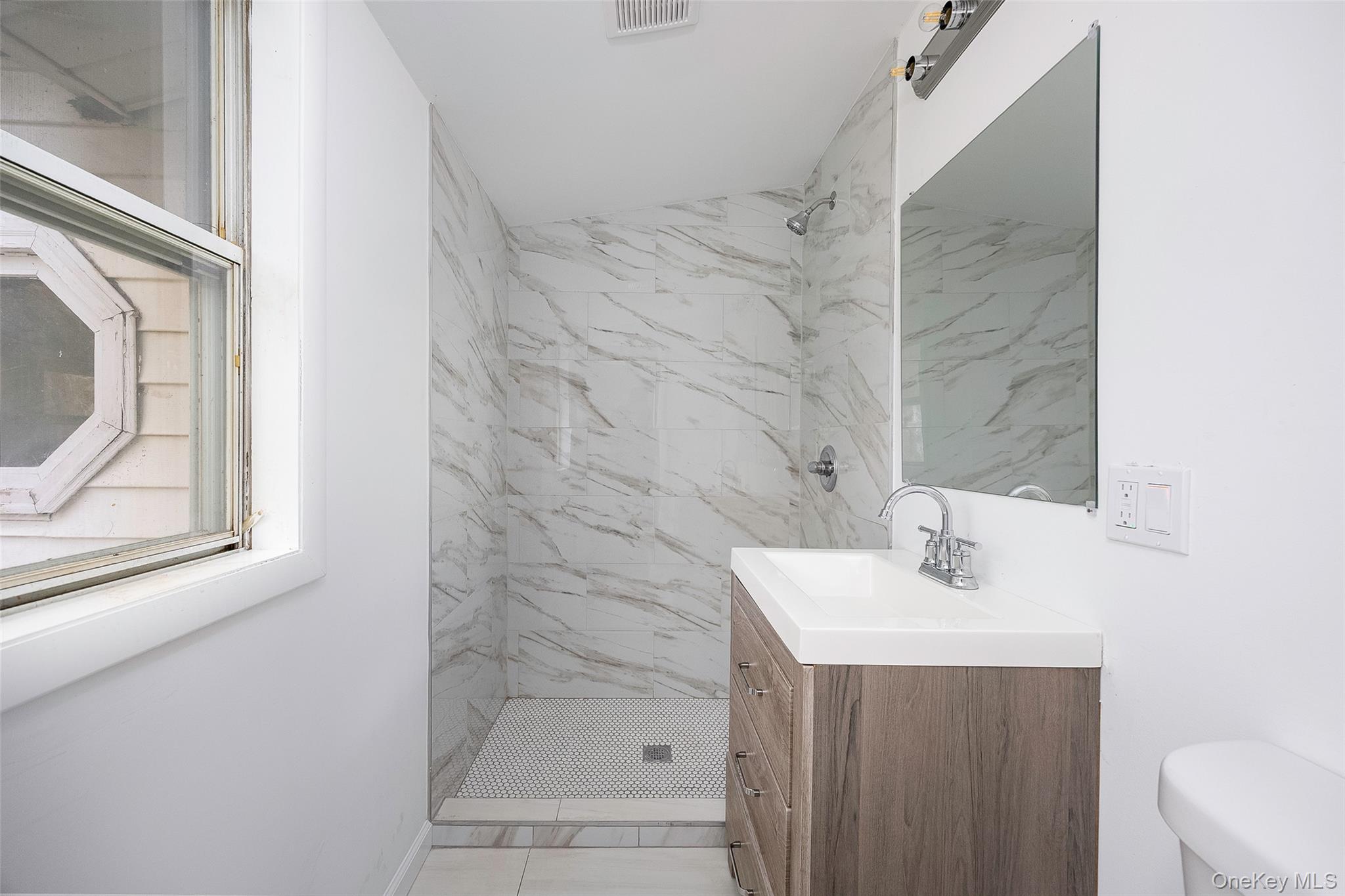 82 Lake Road Pine Plains, NY 12567 - Photo 16 of 38 a bathroom with a sink a mirror and shower