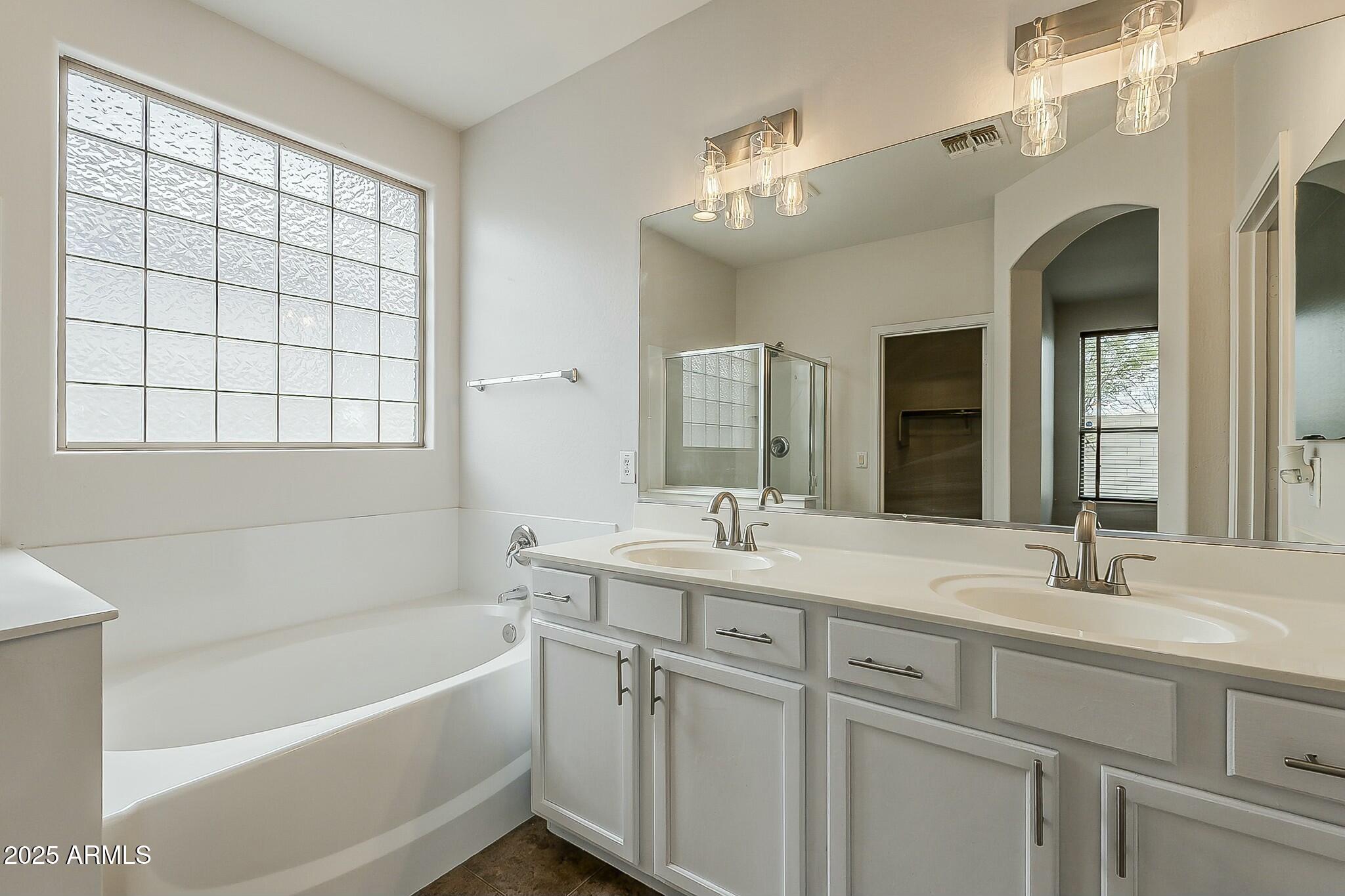 10122 West Payson Road Tolleson, AZ 85353 - Photo 29 of 56 a bathroom with a tub a sink and mirror