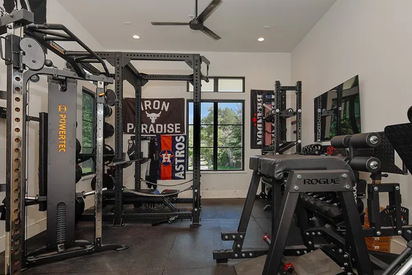 a view of a room with gym equipment