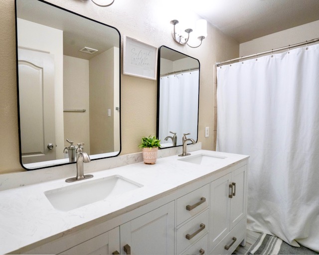 1406 Apache Cove Pflugerville, TX 78660 - Photo 34 of 40 a bathroom with double vanity sink and a mirror