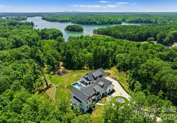 an aerial view of a house with garden