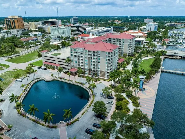 an aerial view of residential houses and outdoor space