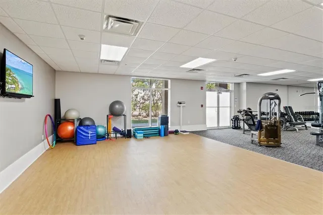 a view of a room with gym equipment