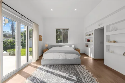 a spacious bedroom with a large bed and a large window